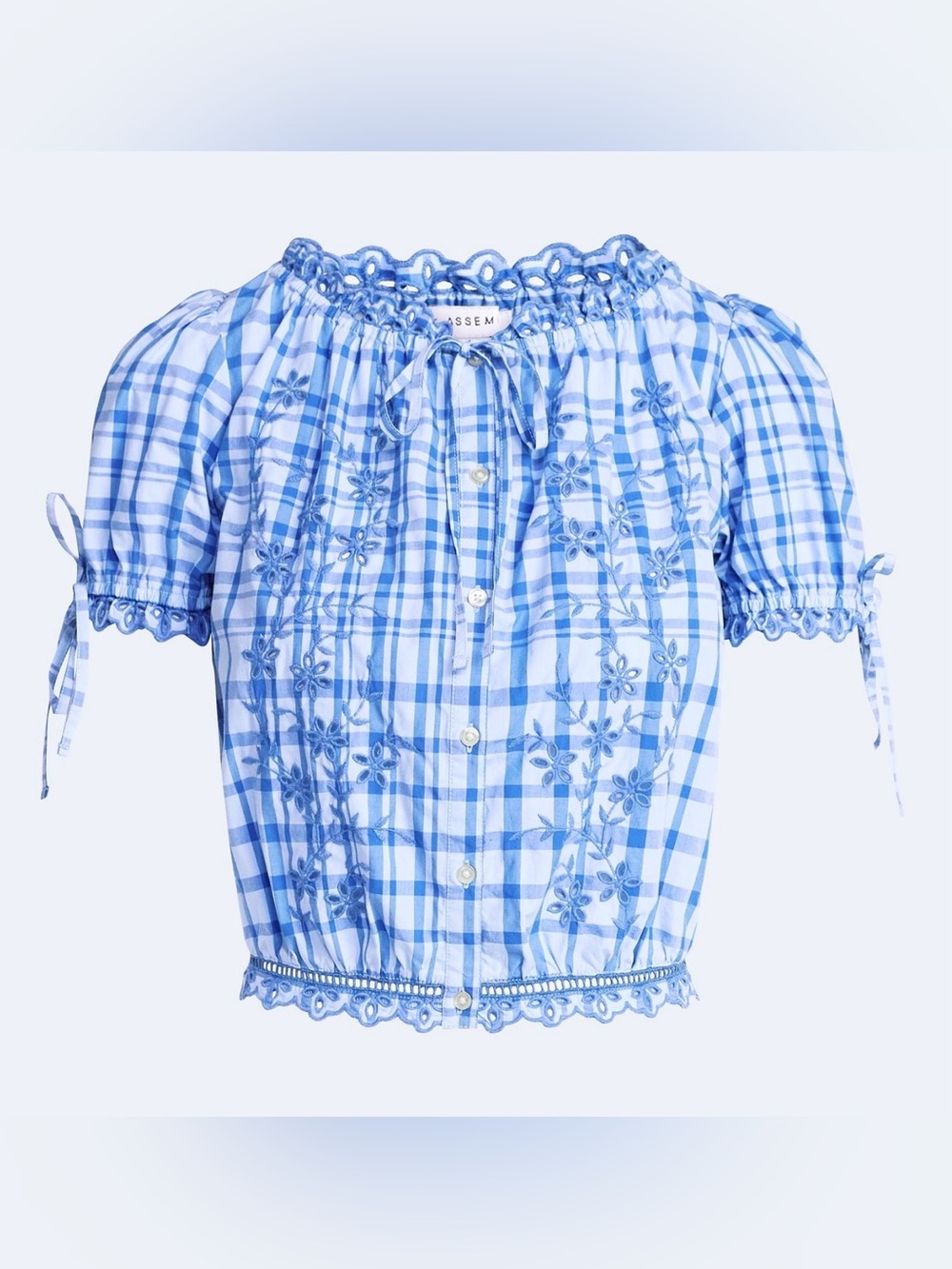 (477)Free Assembly Women's  Embroidered Cropped Cotton Top with Short Sleeves